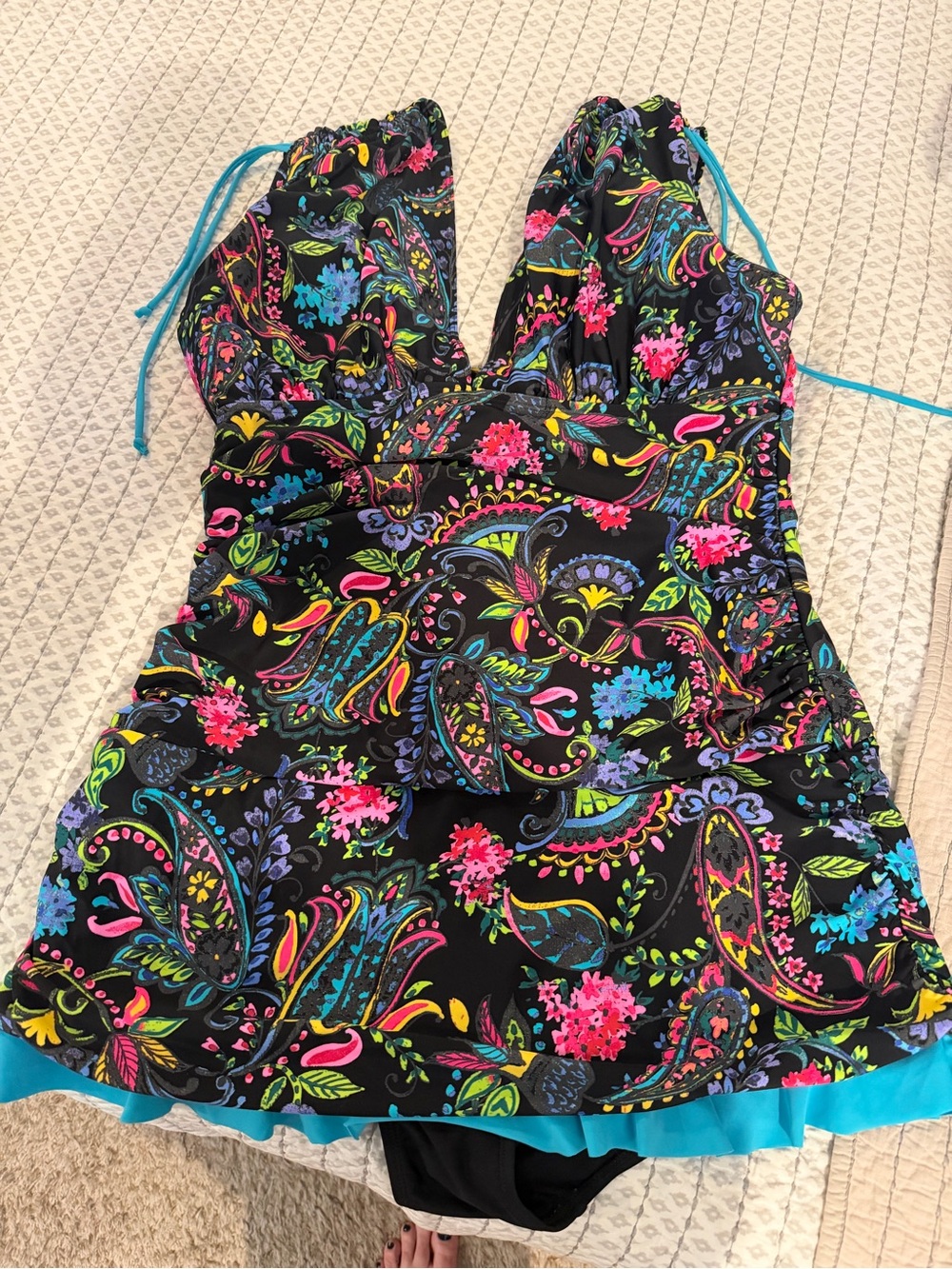 Black Multicolor Paisley One-Piece Swimsuit